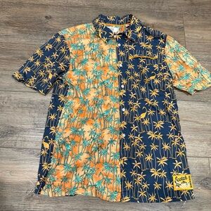 Scotch & Soda Boy’s Palm Print Shirt - Orange and Navy